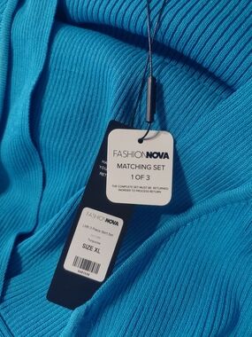 Fashion Nova Turquoise Ribbed Crewneck Sweater - Matching Set